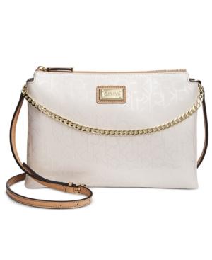 Calvin Klein Triple Compartment Embossed Chain Accent Crossbody