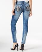 Miss Me Ripped Fleur-de-lis Medium Blue Wash Skinny Jeans