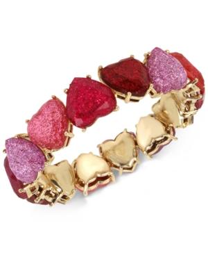 Betsey Johnson Gold-tone Multicolor Glitter Heart Stretch Bracelet