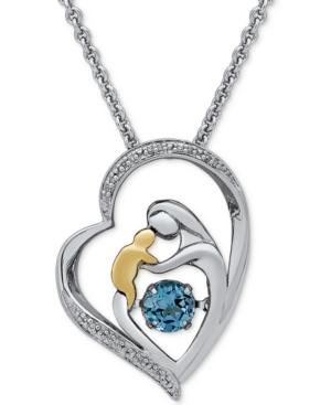 Blue Topaz (5/8 Ct. T.w.) & Diamond Accent Mother & Child Pendant Necklace In Sterling Silver & 14k Gold
