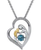 Blue Topaz (5/8 Ct. T.w.) & Diamond Accent Mother & Child Pendant Necklace In Sterling Silver & 14k Gold