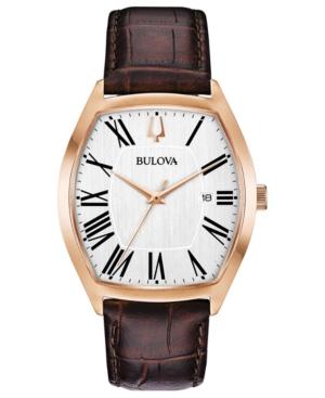 Bulova Men's Dress Brown Leather Strap Watch 37x44mm