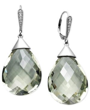 14k Gold Earrings, Green Quartz (20-1/2 Ct. T.w.) And Diamond Accent Cushion Cut Earrings
