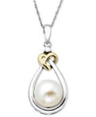 Pearl And Diamond Pendant, 14k Gold And Sterling Silver Cultured Freshwater Pearl And Diamond Accent Heart Pendant
