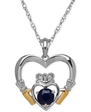 Sapphire (2/3 Ct. T.w.) And Diamond Accent Heart Pendant Necklace In Sterling Silver And 14k Gold