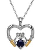 Sapphire (2/3 Ct. T.w.) And Diamond Accent Heart Pendant Necklace In Sterling Silver And 14k Gold