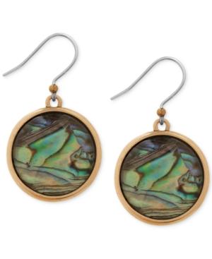 Lucky Brand Gold-tone Round Abalone-look Drop Earrings