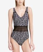 Calvin Klein Sea Glass Printed Mesh-inset One-piece Swimsuit Women's Swimsuit