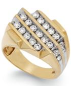 Men's Diamond Three-row Ring In 10k Gold (1-1/2 Ct. T.w.)