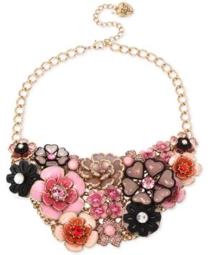 Betsey Johnson Gold-tone Colorful Crystal Floral Statement Necklace