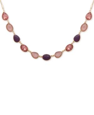Nine West Gold-tone Pink Stone Collar Necklace