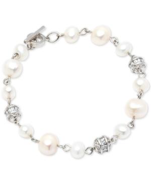 Carolee Silver-tone Crystal Bead & Freshwater Pearl (6-8mm) Link Bracelet