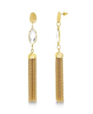 Catherine Malandrino Women's White Rhinestone Marquise Shaped Tassel Style Yellow Gold-tone Dangle Earrings