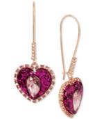 Betsey Johnson Rose Gold-tone Pink Stone & Glitter Heart Drop Earrings
