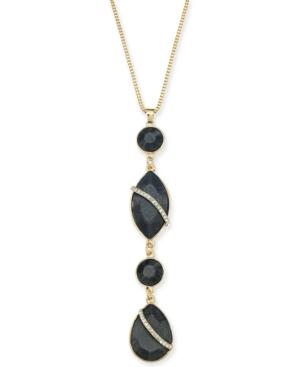 Thalia Sodi Gold-tone Black Crystal Teardrop Pendant Necklace, 32 + 3 Extender, Created For Macy's