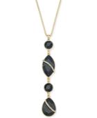 Thalia Sodi Gold-tone Black Crystal Teardrop Pendant Necklace, 32 + 3 Extender, Created For Macy's