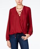Lily Black Juniors' Lace-up Surplice Top, Created For Macy's