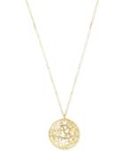 Hint Of Gold Filigree Disc Long Length Pendant Necklace In 14k Gold-plated Metal