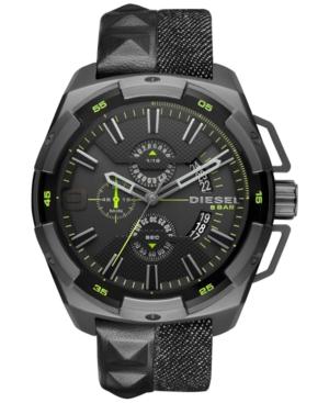 Diesel Men's Chronograph Heavyweight Black Studded Leather & Denim Strap Watch 50x56mm Dz4420