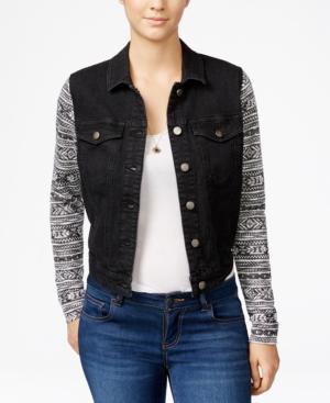 Tinseltown Juniors' Knit-sleeve Denim Jacket