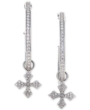 King Baby Cubic Zirconia Cross Hoop Earrings In Sterling Silver