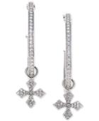 King Baby Cubic Zirconia Cross Hoop Earrings In Sterling Silver