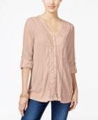 Style & Co Lace-trim Textured Blouse, Only At Macy's