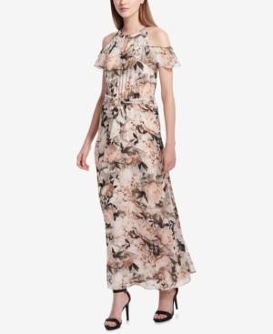 Calvin Klein Printed Cold-shoulder Maxi Dress