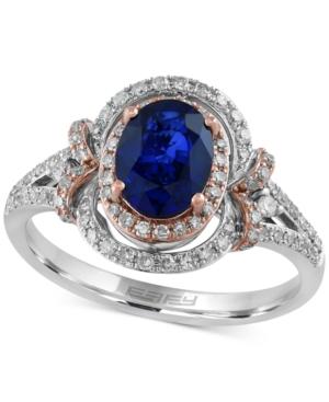 Royal Bleu By Effy Sapphire (1-3/8 Ct. T.w.) And Diamond (1/3 Ct. T.w.) Ring In 14k White Gold With Rose Gold Accents