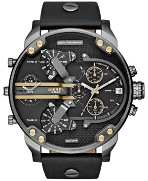 Diesel Men's Mr. Daddy 2.0 Black Leather Strap Watch 66x57mm Dz7348