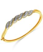 Diamond Accent Swirl Hinged Bangle Bracelet In Gold-plated Sterling Silver
