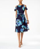 Jessica Howard Petite Floral-print Cold-shoulder Dress