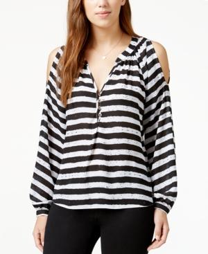Xoxo Juniors' Striped Button-front Cold-shoulder Top