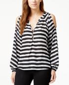 Xoxo Juniors' Striped Button-front Cold-shoulder Top