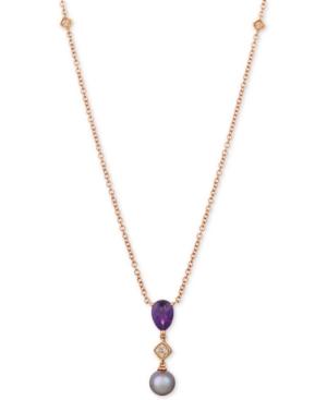 Le Vian Ultraviolet Pearl (9mm), Grape Amethyst (1-1/4 Ct. T.w.) & Diamond Accent 20 Pendant Necklace In 14k Rose Gold
