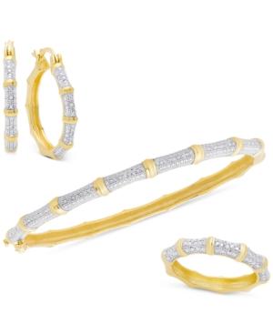 Victoria Townsend Diamond 3-pc Set (1/4 Ct. T.w.) Bamboo-look Bangle, Ring And Hoop Earrings In 18k Gold-plated Sterling Silver