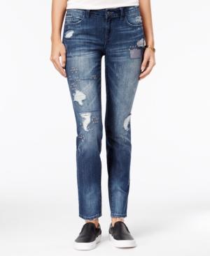 Rewash Juniors' Ripped Dark Blue Wash Skinny Jeans