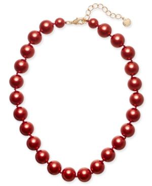 Charter Club Gold-tone Red Imitation Pearl Collar Necklace, 16 + 2 Extender, Created For Macy's