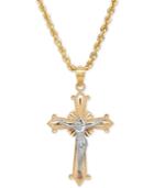 Two-tone Crucifix Cross Pendant Necklace In 14k Gold And White Gold