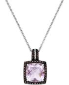 Pink Amethyst (12mm) And Swarovski Zirconia Pendant Necklace In Sterling Silver