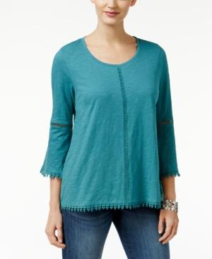 Style & Co Crochet-trim Bell-sleeve Top, Created For Macy's