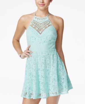 B Darlin Juniors' Illusion-lace Halter Dress