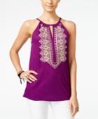 Inc International Concepts Embroidered Keyhole Halter Top, Created For Macy's