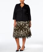 Le Suit Plus Size Three-button Abstract-print Skirt Suit