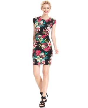 Ny Collection Dress, Cap-sleeve Floral-print Sheath