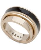 Dkny Gold-tone & Black Plastic Ring, Created For Macy's