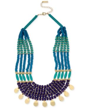 M. Haskell For Inc Gold-tone Blue-beaded Multi-layer Statement Necklace, Only At Macy's