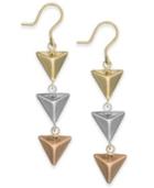 Tri-tone Pyramid Triple Drop Earrings In 14k Gold