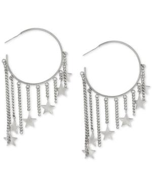 Steve Madden Silver-tone Star Charm Hoop Earrings