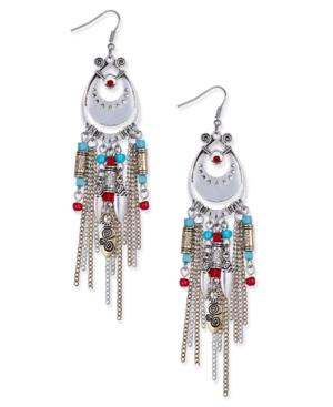 Silver-tone Multi-chain Beaded Drop Earrings